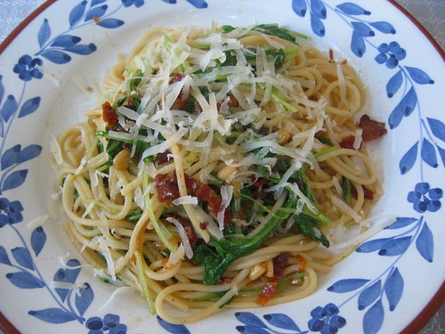 Spaghetti with  rape leaves, dried tomato and pecorino