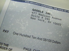 Cheque from Google Inc.